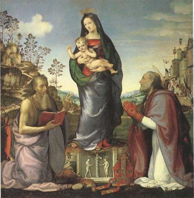 ALBERTINELLI  Mariotto The Virgin and Child Adored by Saints Jerome and Zenobius (mk05) Germany oil painting art